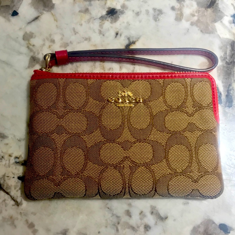 Coach Mini Wallet, Red/Khaki